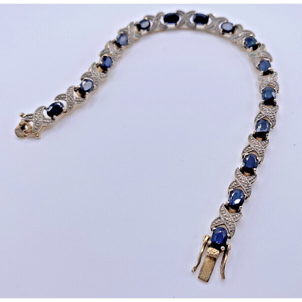 Vtg DBJ Dee Berkley Blue Stone XO Tennis Bracelet 7 1/4" Gold Over 925 Sterling - Picture 3 of 10